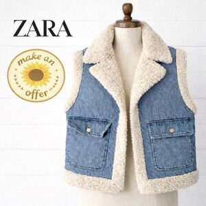 Zara Denim Sherpa Fleece Nashville Lined Vest. Women XL. Just like new!
